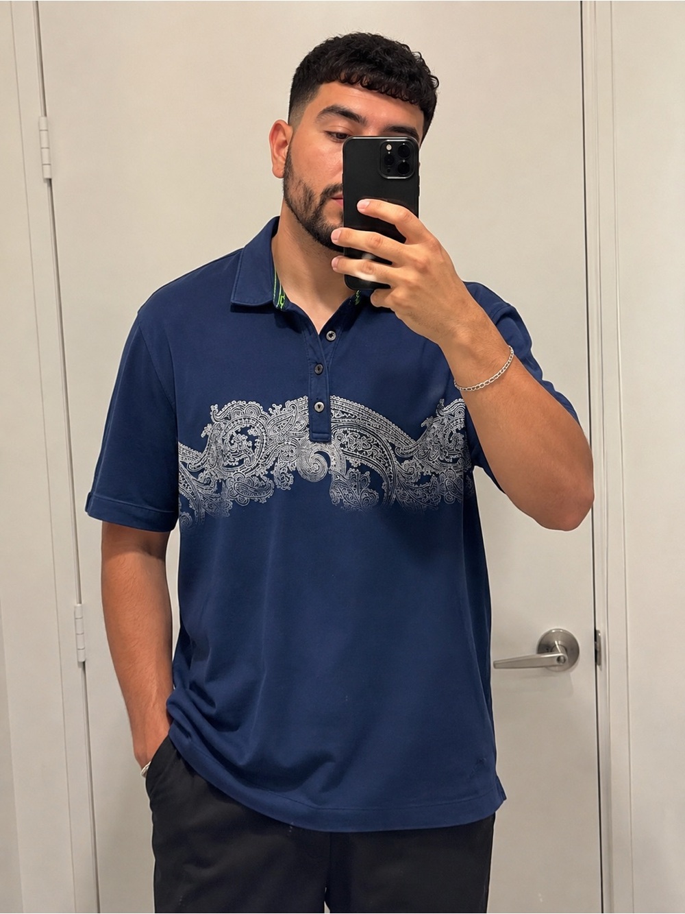 Tommy Bahama Limited Edition Island Modern Fit Paisley Polo Shirt L Navy Blue